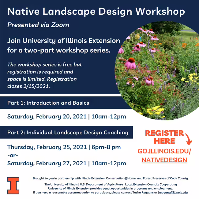 Blue and White marketing with program information and picture of prairie.