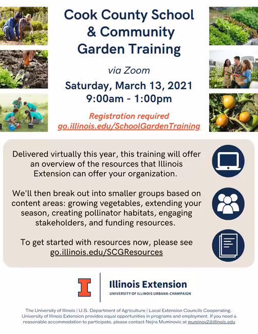 Flyer in blue and orange school colors announcing Date/Time.