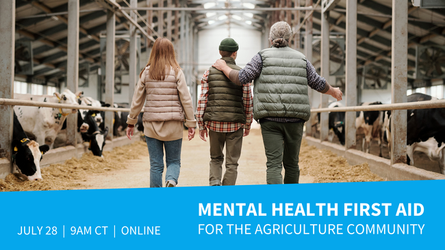 family walking in cattle barn mental health for farmers