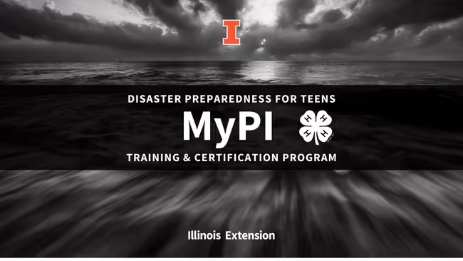 storm rolling over water with MyPI disaster preparedness for teens training and certification program text