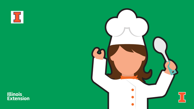 A woman wearing a chefs hat and holding a spoon up. 