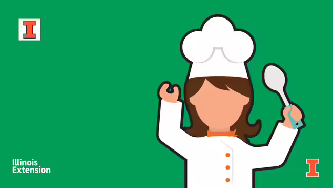 A woman wearing a chefs hat and holding up a spoon.