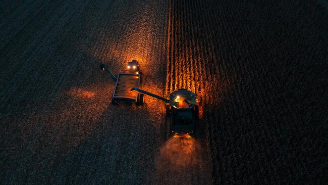 combine farming at night