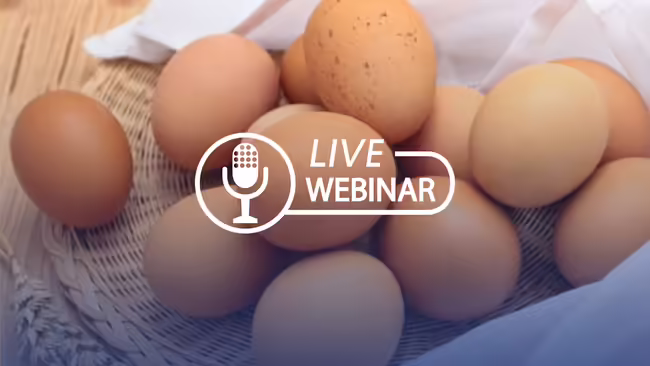A basket of eggs with a "live webinar" graphic over the top.