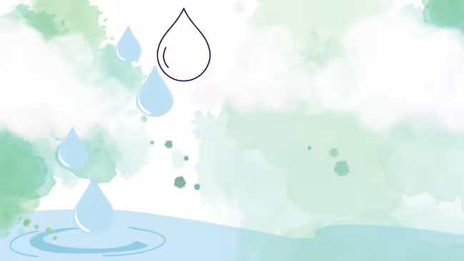 a kaleidoscope of green and blue color with a blue pool of water and water drops falling