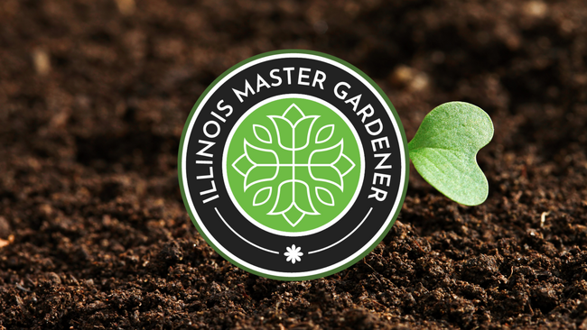 Illinois Master Gardener Logo on top of a leaf in soil