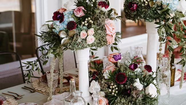 flower arrangements on a table