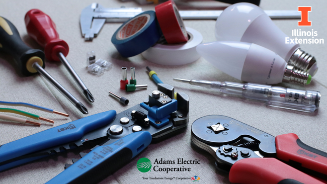 electrical tools, light bulbs on a table