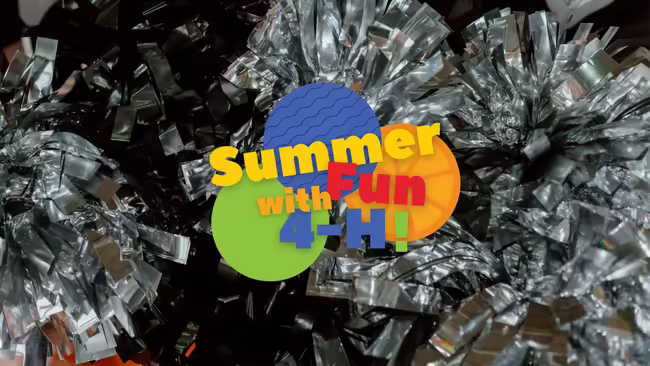 silver pompoms behind the words "summer fun with 4-H"