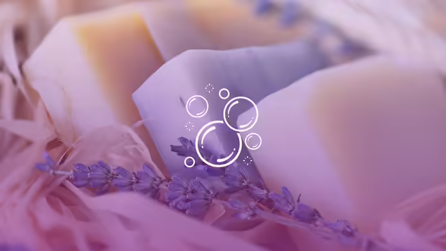 Bars of soap with a bubble icon on top of the image.