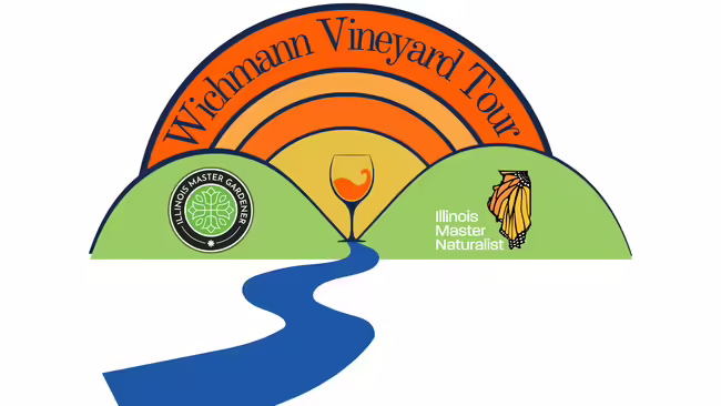 green hills with orange and yellow background with wine glass and blue stream