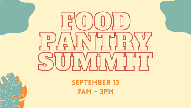 Letters outlined in red that say food pantry summit on an off white background