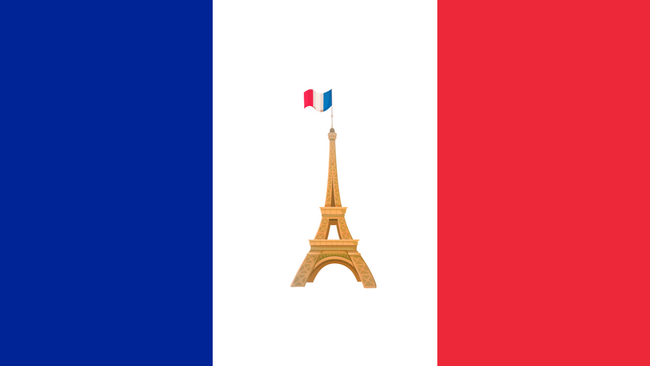 A French flag with the Eiffel tower in the center. 
