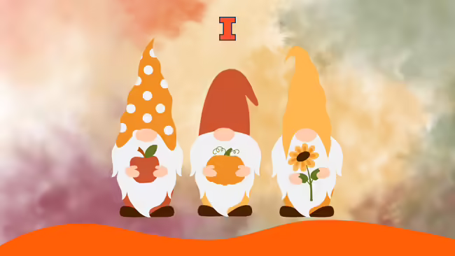 A fall watercolor with different colored gnomes.