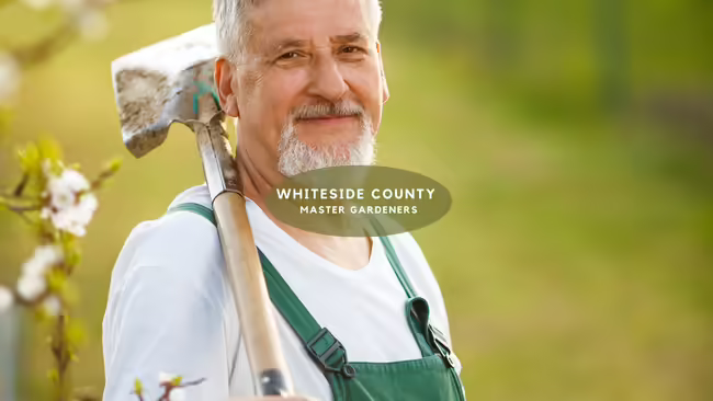 Man holding a spade advertising Master Gardener Program