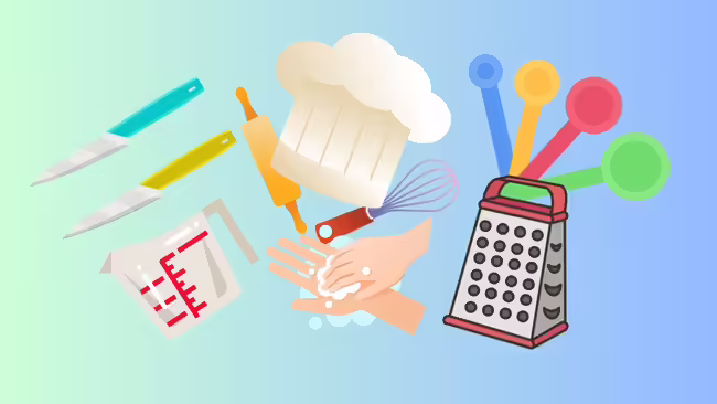 Bakers hat with kitchen utensils