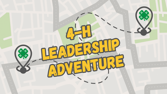 "4-H Leadership Adventure" in yellow over a map