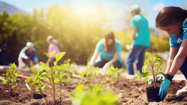 women planting crops by hand