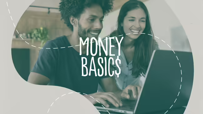 2 happy people looking at a computer