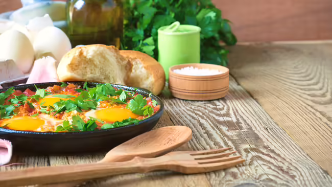 Comfort food on a wooden table