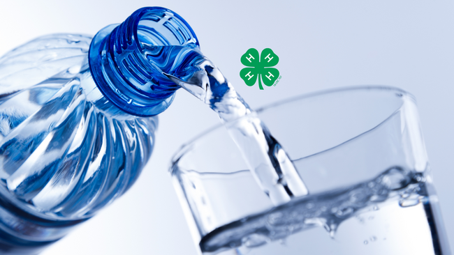 Water pouring from a bottle with the 4-H logo