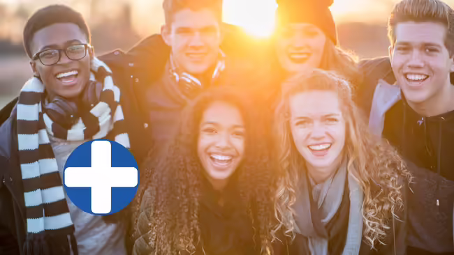 group of teens with Mental health first aid logo