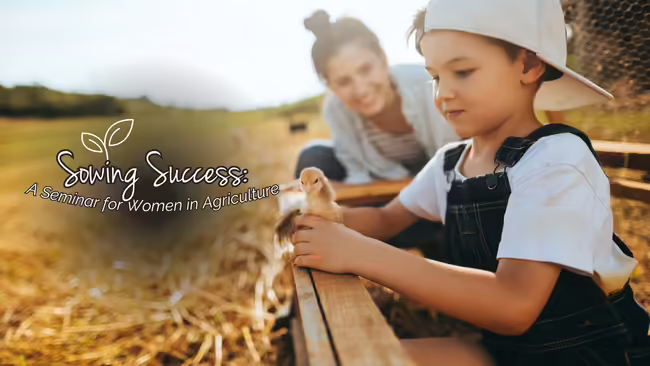 mom watching child hold newborn chick in farm scene