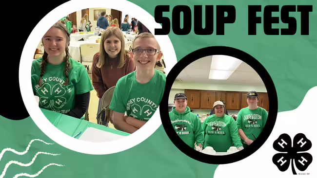 Text in upper right corner reads Soup Fest with a black 4-H clover in the bottom right corner.
