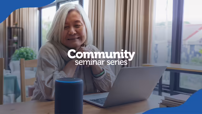 An adult woman interacting with an AI electronic device