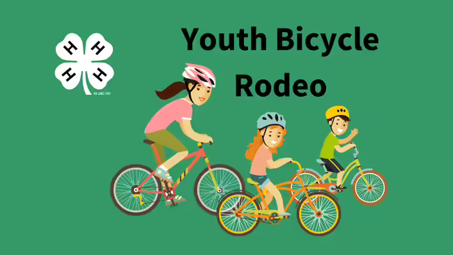 illustration of mother and two kids on bikes with a green background