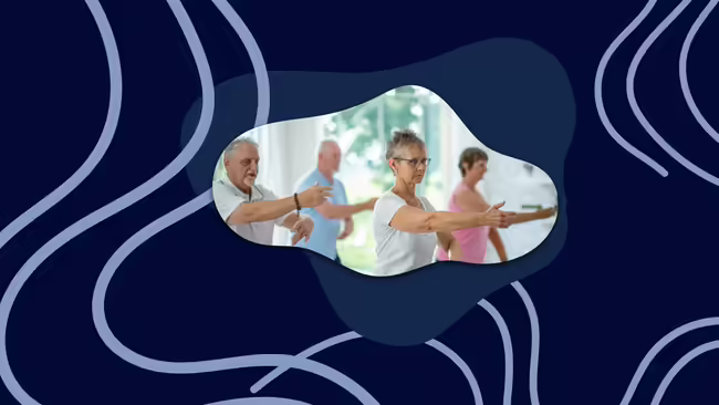 A group of seniors doing Tai Chi.
