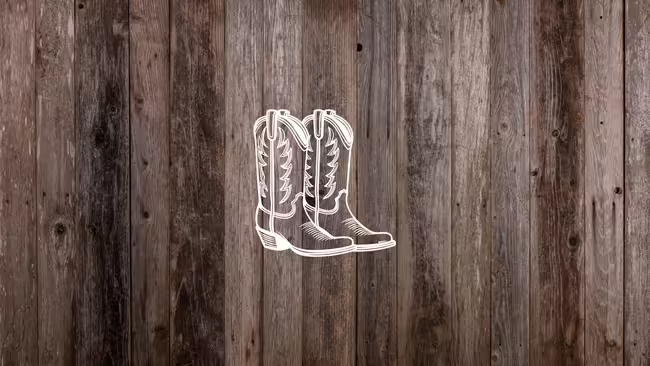 Graphic of western boots on top of a wood background