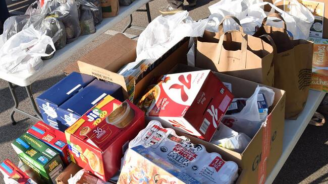 boxes of donated groceries