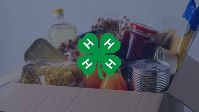 Image of canned goods in a box with the 4-H clover.