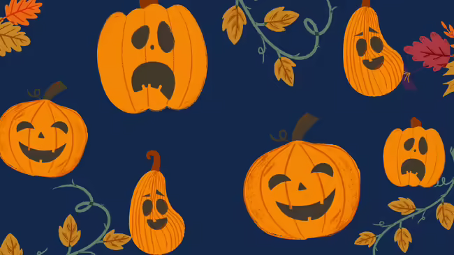 Graphic of pumpkins with leaves.