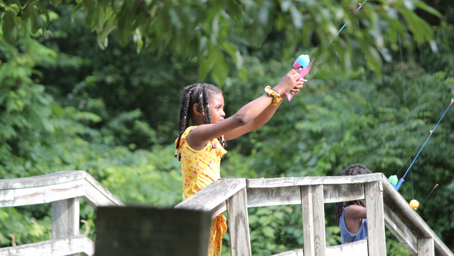 A girl fishing.