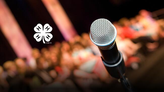 close up of microphone with blurred crowd in background