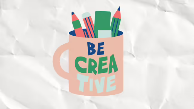 Mug with writing materials "be creative"