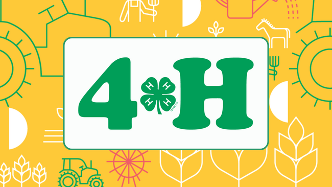 background collage of 4-H icons with 4-H and 4-H clover