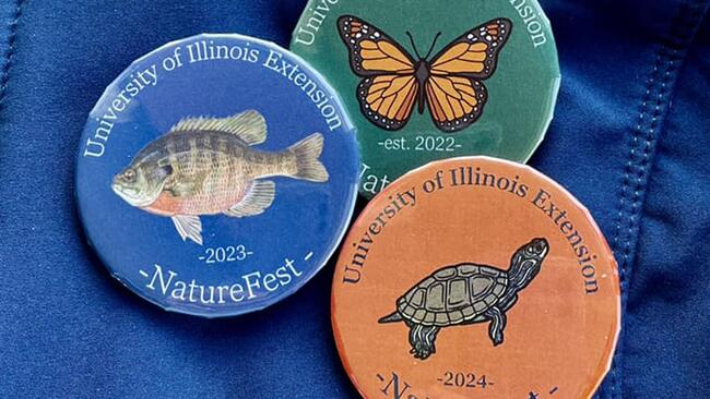 butterfly, fish, and turtle naturefest buttons