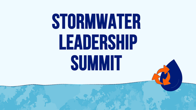 "Stormwater Leadership Summit" alongside a graphic of a water droplet and recycling symbol