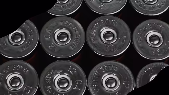 rifle ammunition with black corner graphics.