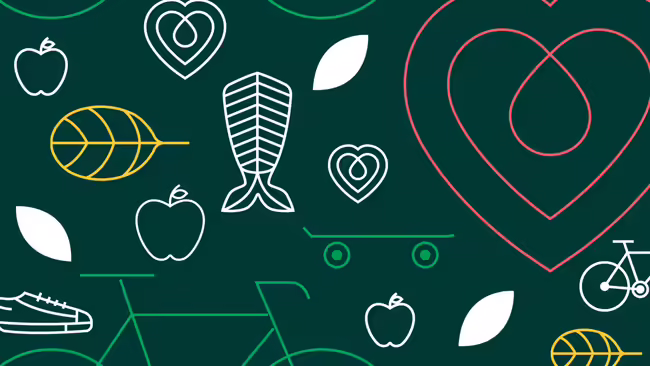 4-H Brand assets-apples, hearts, fish, shoes, bicycle, skateboard