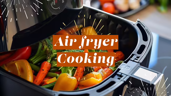 air fryer cooking with vegetables in an air fryer