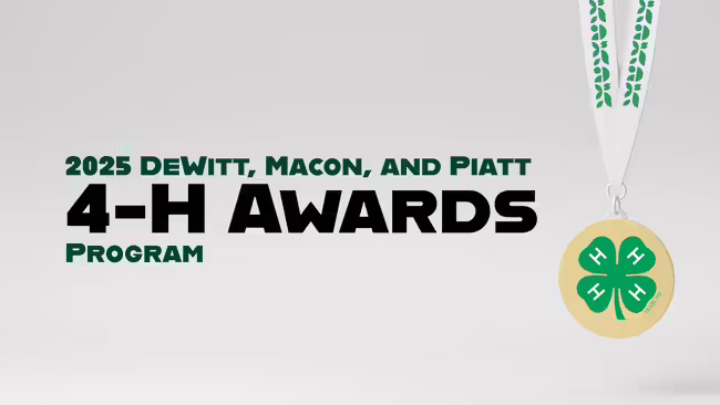 2025 DeWitt, Macon, and Piatt 4-H Awards Program with 4-H gold medal with green shamrock
