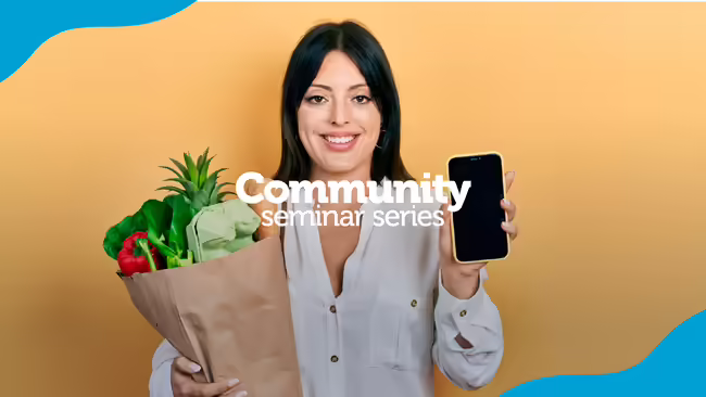 A yong woman with a phone and a market bag