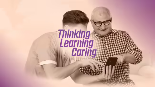 A caregiver and an elderly person interacting