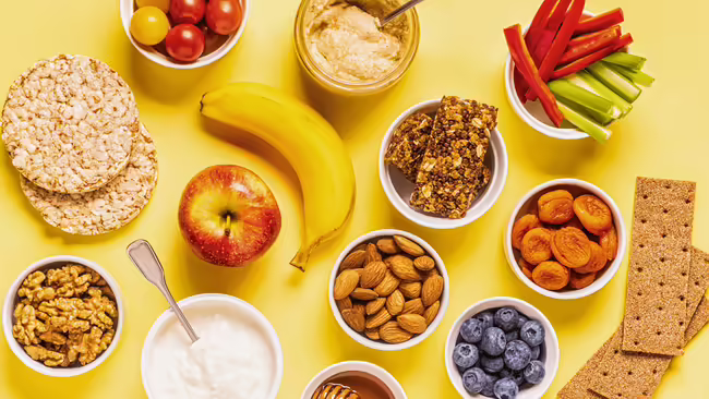 A mix of snacks on a table