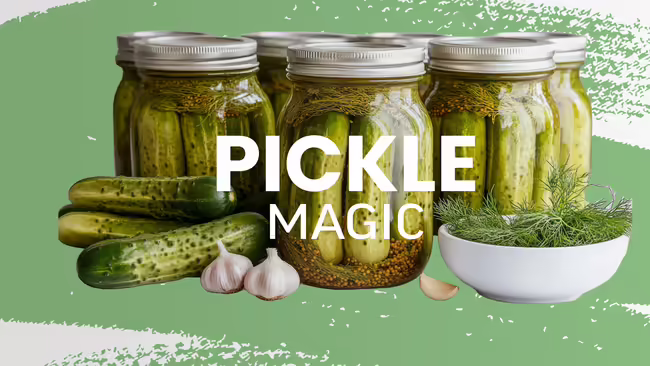 Pickle Magic - jars of pickles and herbs