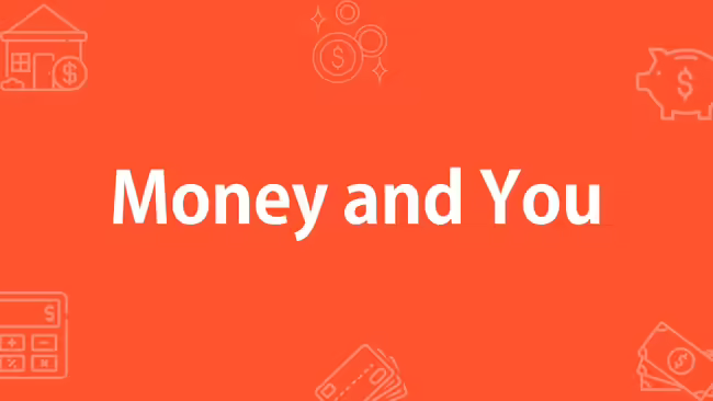 White letters on orange background